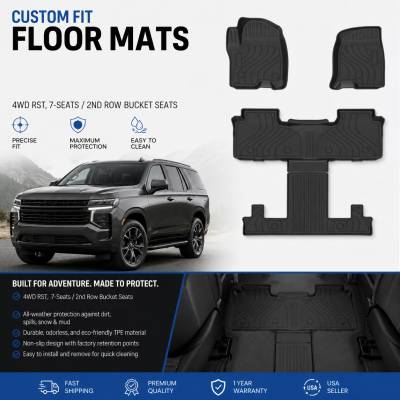 Black Horse Off Road - Black Horse TOTALINER Heavy Duty Floor Mats , Precisely Molded Anti-Skid All-Weather Floor Liner Set, Black fits 2021-2026 Chevrolet Tahoe / GMC Yukon - Image 13