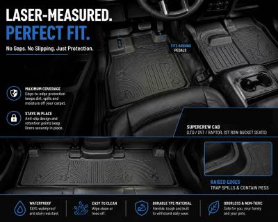 Black Horse Off Road - Black Horse TOTALINER Heavy Duty Floor Mats , Precisely Molded Anti-Skid All-Weather Floor Liner Set, Black fits 2015-2026 Ford F-150 Super Crew Cab - Image 8