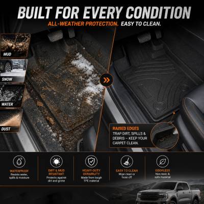 Black Horse Off Road - Black Horse TOTALINER Heavy Duty Floor Mats , Precisely Molded Anti-Skid All-Weather Floor Liner Set, Black fits 2024-2026 Ford Ranger Super Crew Cab - Image 5