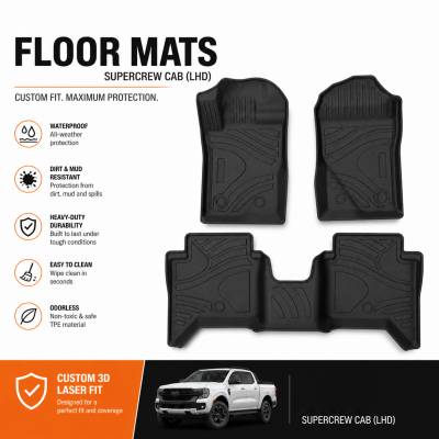 Black Horse Off Road - Black Horse TOTALINER Heavy Duty Floor Mats , Precisely Molded Anti-Skid All-Weather Floor Liner Set, Black fits 2024-2026 Ford Ranger Super Crew Cab - Image 7