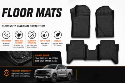Black Horse Off Road - Black Horse TOTALINER Heavy Duty Floor Mats , Precisely Molded Anti-Skid All-Weather Floor Liner Set, Black fits 2024-2026 Ford Ranger Super Crew Cab - Image 8