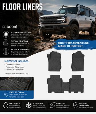 Black Horse Off Road - Black Horse TOTALINER Heavy Duty Floor Mats , Precisely Molded Anti-Skid All-Weather Floor Liner Set, Black fits 2021-2026 Ford Bronco (4-Door) - Image 3