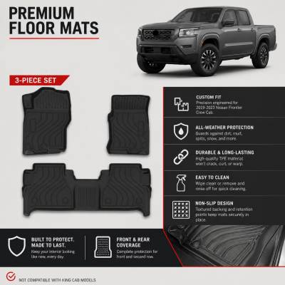 Black Horse Off Road - Black Horse TOTALINER Heavy Duty Floor Mats , Precisely Molded Anti-Skid All-Weather Floor Liner Set, Black fits 2022-2026 Nissan Frontier Crew Cab - Image 3