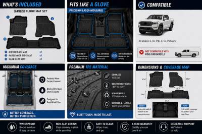 Black Horse Off Road - Black Horse TOTALINER Heavy Duty Floor Mats , Precisely Molded Anti-Skid All-Weather Floor Liner Set, Black fits 2022-2026 Nissan Frontier Crew Cab - Image 4