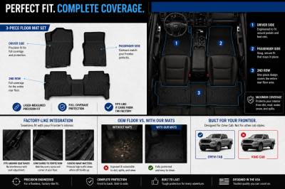 Black Horse Off Road - Black Horse TOTALINER Heavy Duty Floor Mats , Precisely Molded Anti-Skid All-Weather Floor Liner Set, Black fits 2022-2026 Nissan Frontier Crew Cab - Image 10