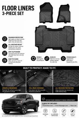 Black Horse Off Road - Black Horse TOTALINER Heavy Duty Floor Mats , Precisely Molded Anti-Skid All-Weather Floor Liner Set, Black fits 2019-2026 Ram 1500 Crew Cab - Image 10