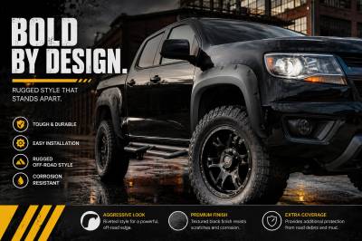 Black Horse Off Road - FENDER FLARES RIVETED Style-Black-2015-2022 Chevrolet Colorado Crew Cab Short  Bed 5ft 2in|Black Horse Off Road - Image 6