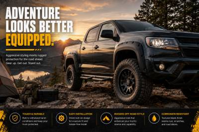 Black Horse Off Road - FENDER FLARES RIVETED Style-Black-2015-2022 Chevrolet Colorado Crew Cab Short  Bed 5ft 2in|Black Horse Off Road - Image 8