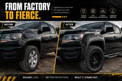 Black Horse Off Road - FENDER FLARES RIVETED Style-Black-2015-2022 Chevrolet Colorado Crew Cab Short  Bed 5ft 2in|Black Horse Off Road - Image 9