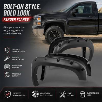Black Horse Off Road - FENDER FLARES RIVETED Style-Black-CHEVROLET AVALANCHE/Chevrolet Silverado/CHEVROLET SUBURBAN/CHEVROLET TAHOE|Black Horse Off Road - Image 6