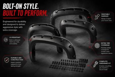 Black Horse Off Road - FENDER FLARES RIVETED Style-Black-CHEVROLET AVALANCHE/Chevrolet Silverado/CHEVROLET SUBURBAN/CHEVROLET TAHOE|Black Horse Off Road - Image 9