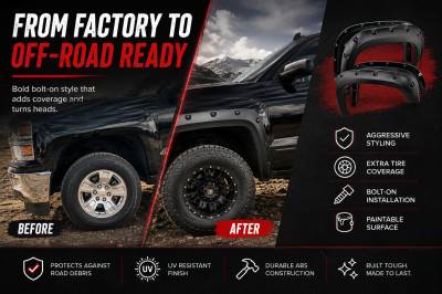 Black Horse Off Road - FENDER FLARES RIVETED Style-Black-CHEVROLET AVALANCHE/Chevrolet Silverado/CHEVROLET SUBURBAN/CHEVROLET TAHOE|Black Horse Off Road - Image 12