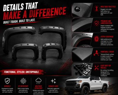 Black Horse Off Road - FENDER FLARES RIVETED Style-Black- 2019-2023 Chevrolet Silverado 1500|Black Horse Off Road - Image 2