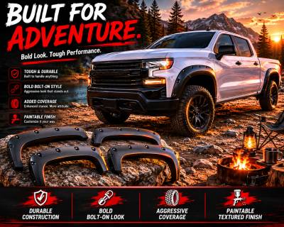 Black Horse Off Road - FENDER FLARES RIVETED Style-Black- 2019-2023 Chevrolet Silverado 1500|Black Horse Off Road - Image 6
