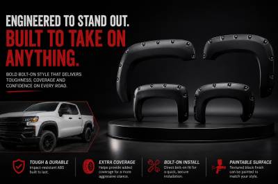 Black Horse Off Road - FENDER FLARES RIVETED Style-Black- 2019-2023 Chevrolet Silverado 1500|Black Horse Off Road - Image 7