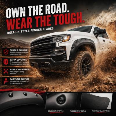 Black Horse Off Road - FENDER FLARES RIVETED Style-Black- 2019-2023 Chevrolet Silverado 1500|Black Horse Off Road - Image 9