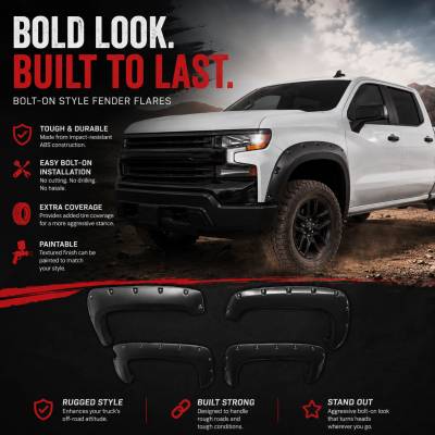 Black Horse Off Road - FENDER FLARES RIVETED Style-Black- 2019-2023 Chevrolet Silverado 1500|Black Horse Off Road - Image 10