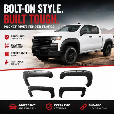 Black Horse Off Road - FENDER FLARES RIVETED Style-Black- 2019-2023 Chevrolet Silverado 1500|Black Horse Off Road - Image 11