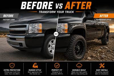 Black Horse Off Road - FENDER FLARES RIVETED Style-Black-2007-2013 Chevrolet Silverado 1500|Black Horse Off Road - Image 8