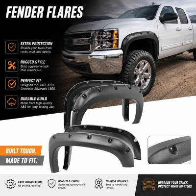Black Horse Off Road - FENDER FLARES RIVETED Style-Black-2007-2013 Chevrolet Silverado 1500|Black Horse Off Road - Image 9