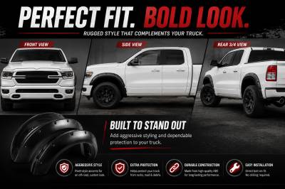 Black Horse Off Road - FENDER FLARES RIVETED Style-Black-2019-2023 Ram 1500 Crew Cab 67 / 76 inches/2019-2023 Ram 1500 Extended Cab 67 / 76 inches|Black Horse Off Road - Image 6