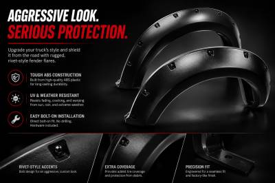 Black Horse Off Road - FENDER FLARES RIVETED Style-Black-2019-2023 Ram 1500 Crew Cab 67 / 76 inches/2019-2023 Ram 1500 Extended Cab 67 / 76 inches|Black Horse Off Road - Image 8