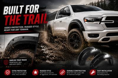 Black Horse Off Road - FENDER FLARES RIVETED Style-Black-2019-2023 Ram 1500 Crew Cab 67 / 76 inches/2019-2023 Ram 1500 Extended Cab 67 / 76 inches|Black Horse Off Road - Image 9