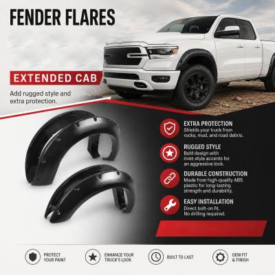 Black Horse Off Road - FENDER FLARES RIVETED Style-Black-2019-2023 Ram 1500 Crew Cab 67 / 76 inches/2019-2023 Ram 1500 Extended Cab 67 / 76 inches|Black Horse Off Road - Image 11