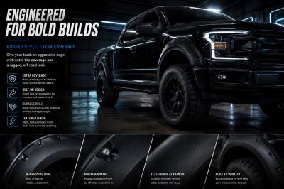 Black Horse Off Road - FENDER FLARES RIVETED Style-Black-2018-2021 Ford F-150|Black Horse Off Road - Image 4