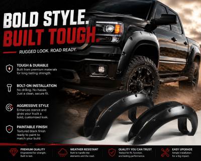 Black Horse Off Road - Textured Fender Flares-Black-2014-2015 GMC Sierra 1500|Black Horse Off Road - Image 3