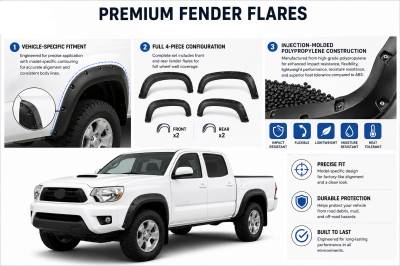 Black Horse Off Road - FENDER FLARES RIVETED Style-Black-2005-2011 Toyota Tacoma|Black Horse Off Road - Image 6