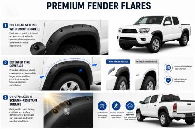 Black Horse Off Road - FENDER FLARES RIVETED Style-Black-2005-2011 Toyota Tacoma|Black Horse Off Road - Image 7