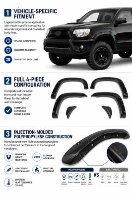 Black Horse Off Road - FENDER FLARES RIVETED Style-Black-2012-2015 Toyota Tacoma|Black Horse Off Road - Image 4