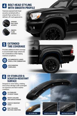 Black Horse Off Road - FENDER FLARES RIVETED Style-Black-2012-2015 Toyota Tacoma|Black Horse Off Road - Image 5