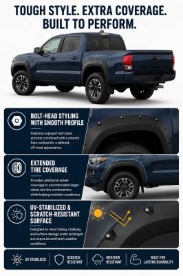 Black Horse Off Road - FENDER FLARES RIVETED Style-Black-2016-2023 Toyota Tacoma|Black Horse Off Road - Image 3