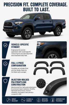 Black Horse Off Road - FENDER FLARES RIVETED Style-Black-2016-2023 Toyota Tacoma|Black Horse Off Road - Image 4