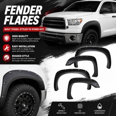 Black Horse Off Road - FENDER FLARES RIVETED Style-Black-2007-2013 Toyota Tundra|Black Horse Off Road - Image 2