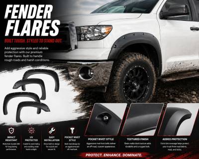 Black Horse Off Road - FENDER FLARES RIVETED Style-Black-2007-2013 Toyota Tundra|Black Horse Off Road - Image 3