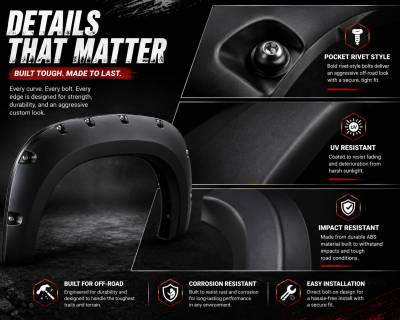 Black Horse Off Road - FENDER FLARES RIVETED Style-Black-2007-2013 Toyota Tundra|Black Horse Off Road - Image 4