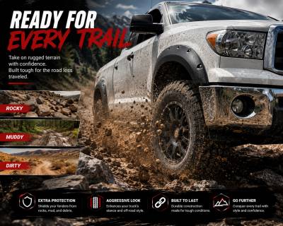 Black Horse Off Road - FENDER FLARES RIVETED Style-Black-2007-2013 Toyota Tundra|Black Horse Off Road - Image 5