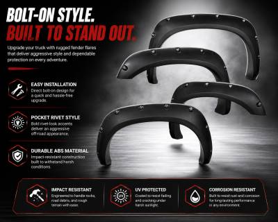 Black Horse Off Road - FENDER FLARES RIVETED Style-Black-2007-2013 Toyota Tundra|Black Horse Off Road - Image 6