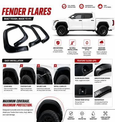 Black Horse Off Road - FENDER FLARES RIVETED Style-Black-2022-2026 Toyota Tundra|Black Horse Off Road - Image 9