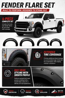 Black Horse Off Road - FENDER FLARES RIVETED Style-Black-2007-2013 Toyota Tundra|Black Horse Off Road - Image 5