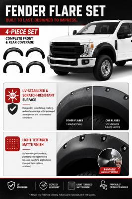Black Horse Off Road - FENDER FLARES RIVETED Style-Black-2007-2013 Toyota Tundra|Black Horse Off Road - Image 7