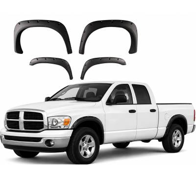 FENDER FLARES RIVETED Style-Black-2002-2008 Dodge Ram 1500|2003-2009 Dodge Ram 2500-3500|Black Horse Off Road