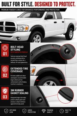 Black Horse Off Road - FENDER FLARES RIVETED Style-Black-2002-2008 Dodge Ram 1500|2003-2009 Dodge Ram 2500-3500|Black Horse Off Road - Image 5