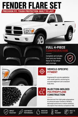 Black Horse Off Road - FENDER FLARES RIVETED Style-Black-2002-2008 Dodge Ram 1500|2003-2009 Dodge Ram 2500-3500|Black Horse Off Road - Image 6