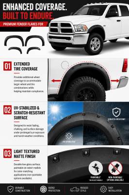 Black Horse Off Road - FENDER FLARES RIVETED Style-Matte Black-2010-2018 Dodge Ram 2500-3500|Black Horse Off Road - Image 5