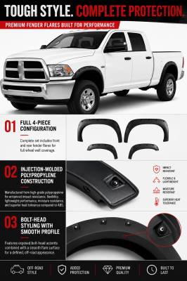 Black Horse Off Road - FENDER FLARES RIVETED Style-Matte Black-2010-2018 Dodge Ram 2500-3500|Black Horse Off Road - Image 6