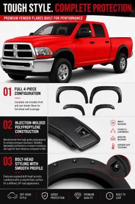 Black Horse Off Road - FENDER FLARES RIVETED Style-Black-2009-2018 Dodge Ram 1500|Black Horse Off Road - Image 5